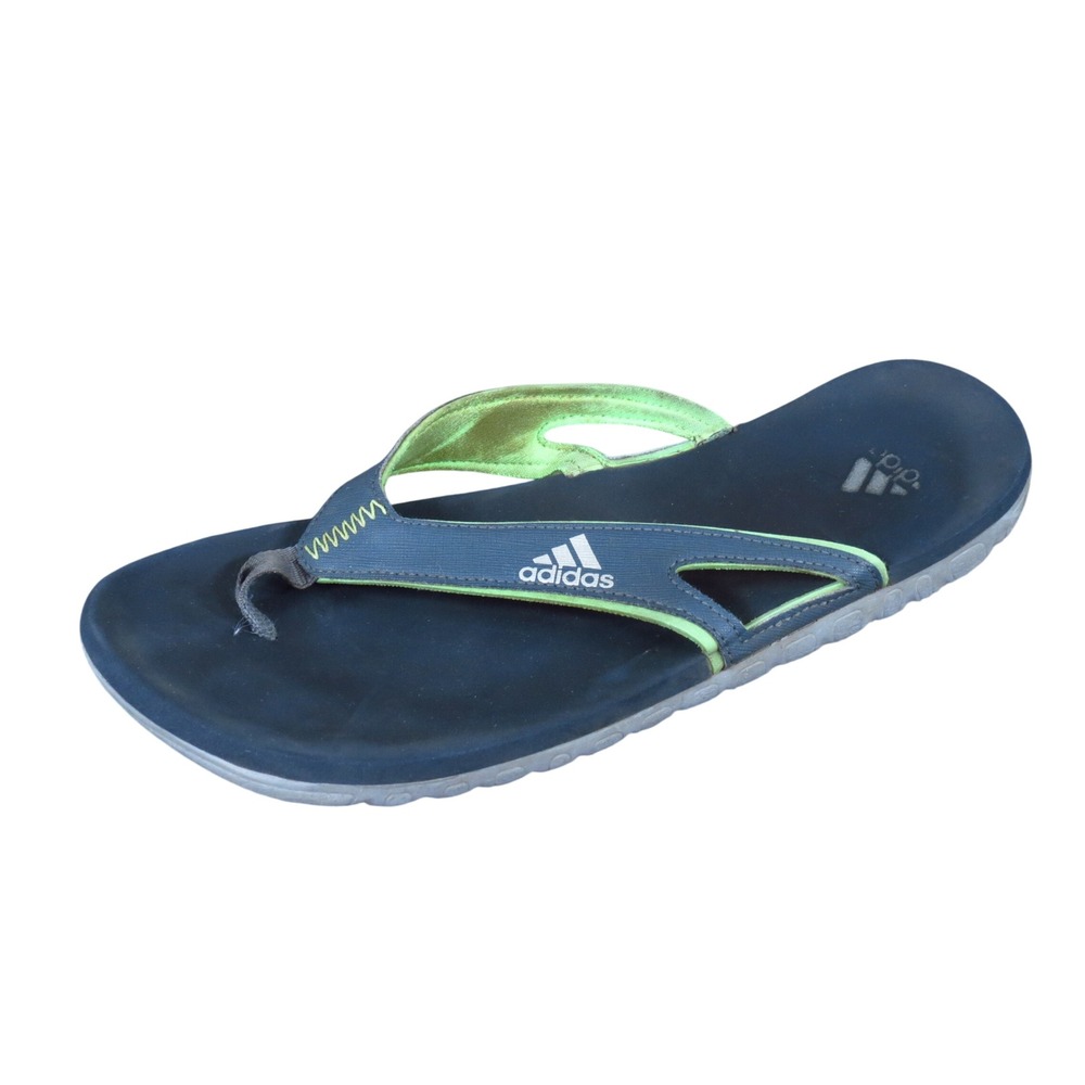 Adidas Calo 5 Mens Thong Sandals Size 8 Beach Pool Navy Blue Lime Green